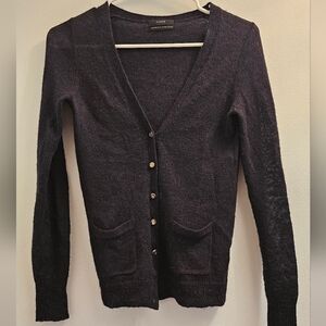 J. Crew Black Alpaca Blend Cardigan Sweater With Button Front & Pockets.